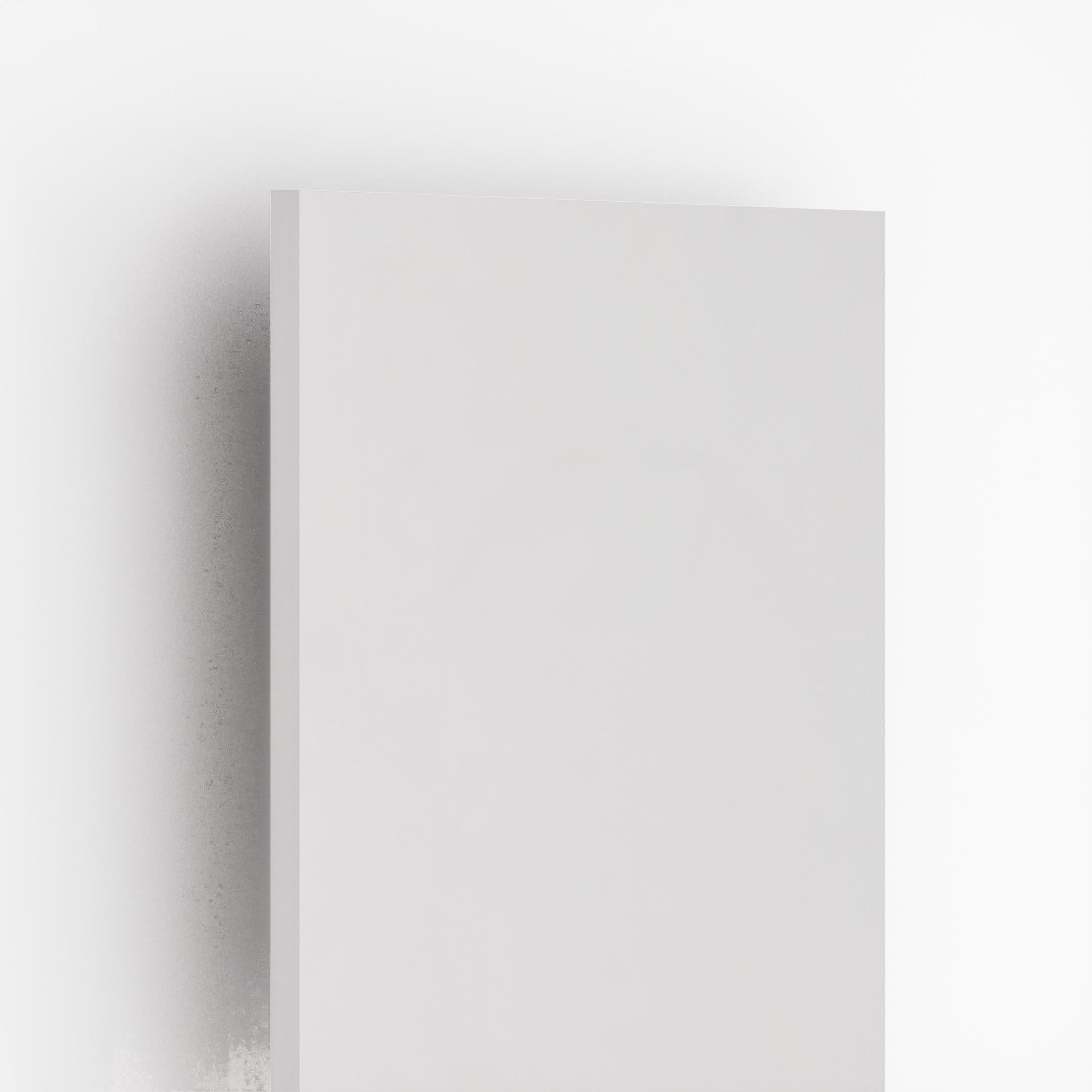 White plain laminate sheet with textured finish, showing edge and surface detail, in a product showcase setting.