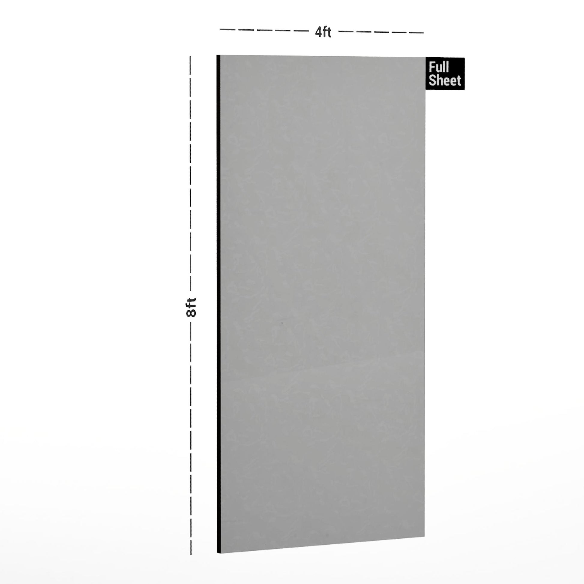 White suede finish solid color laminate sheet 8x4 ft with subtle texture and dimensions标注 visible