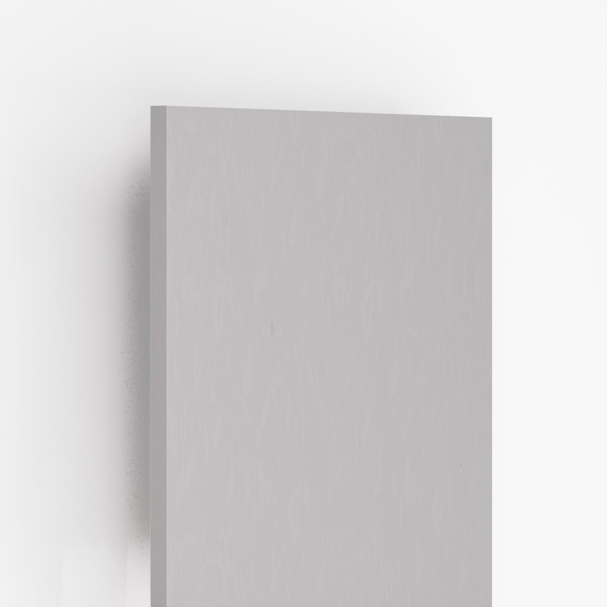 White suede finish laminate with matte texture and smooth surface, showing edge detail and subtle shadow effect.