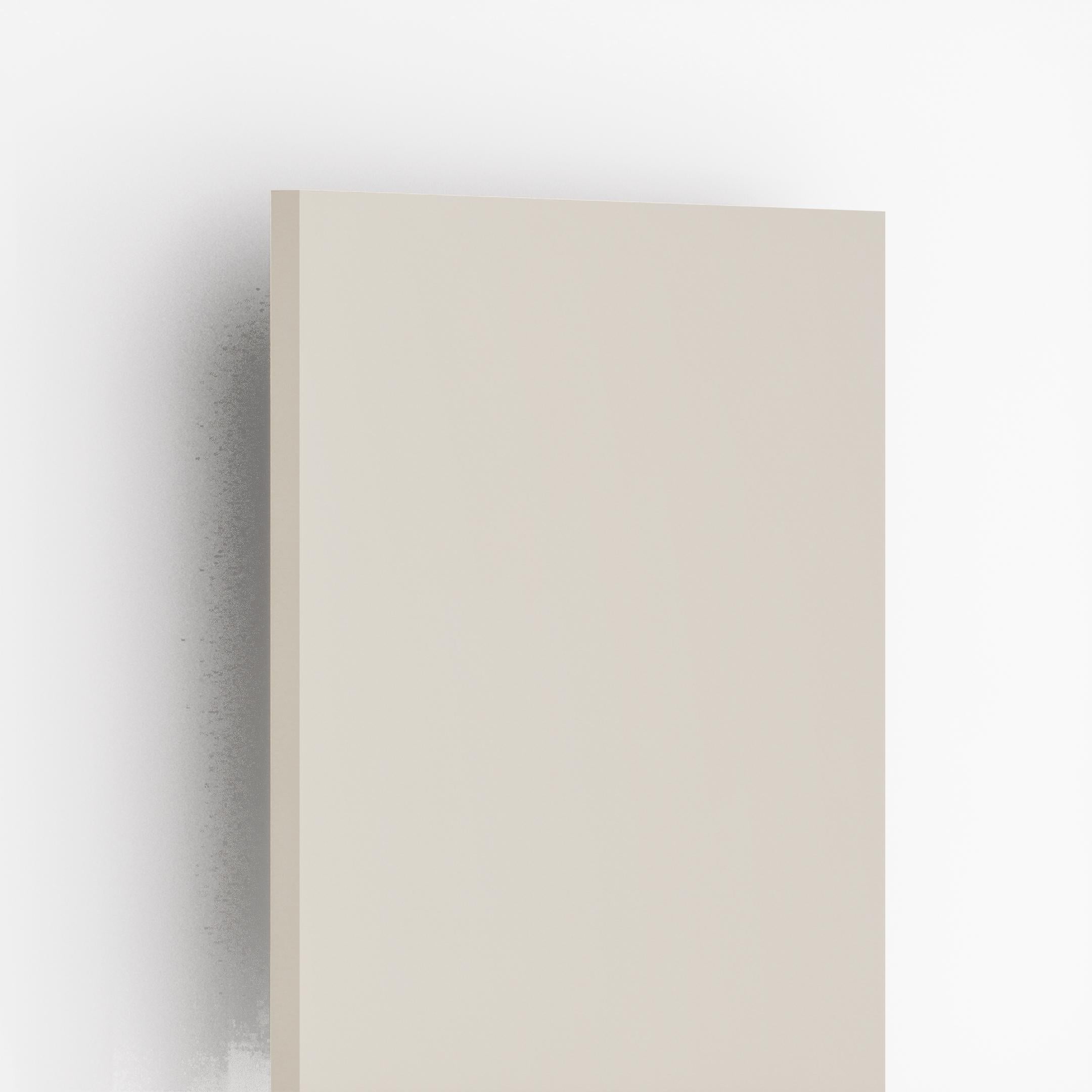 Ivory suede laminate sheet with plain color finish and smooth texture, showing edge detail and matte sheen.