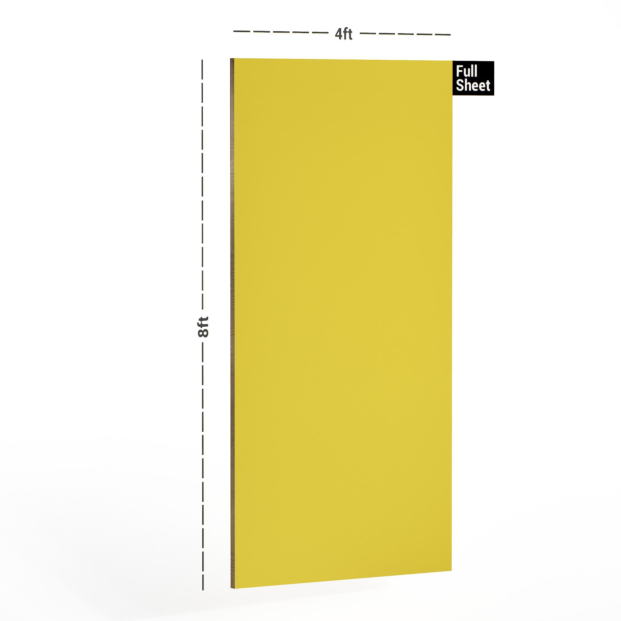 Golden yellow plain laminate sheet with suede finish and dimensions 8x4 ft.
