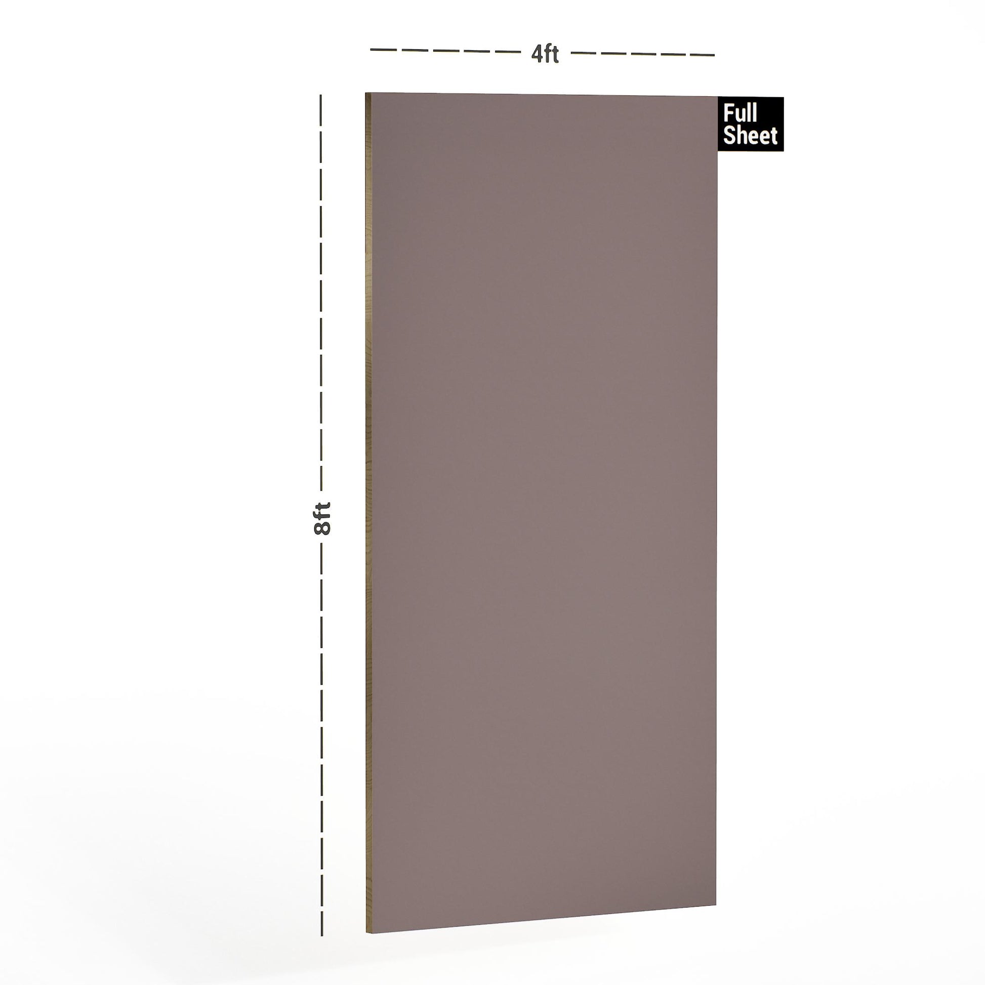 Dark grey plain laminate sheet with high gloss finish and smooth surface, 8x4 ft size indicated by measurements.