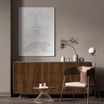 Brown wood laminate texture with visible grain and texture finish on cabinet surface in modern interior setting