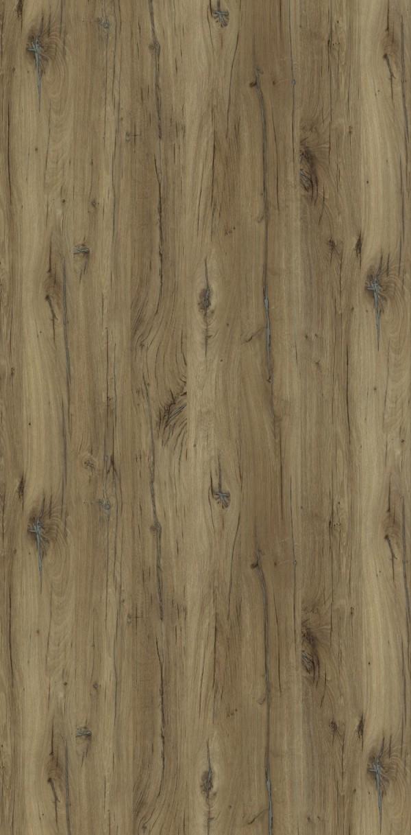 Brown wood laminate with textured finish and wood grain pattern, showing knots and darker streaks, for interior design use.