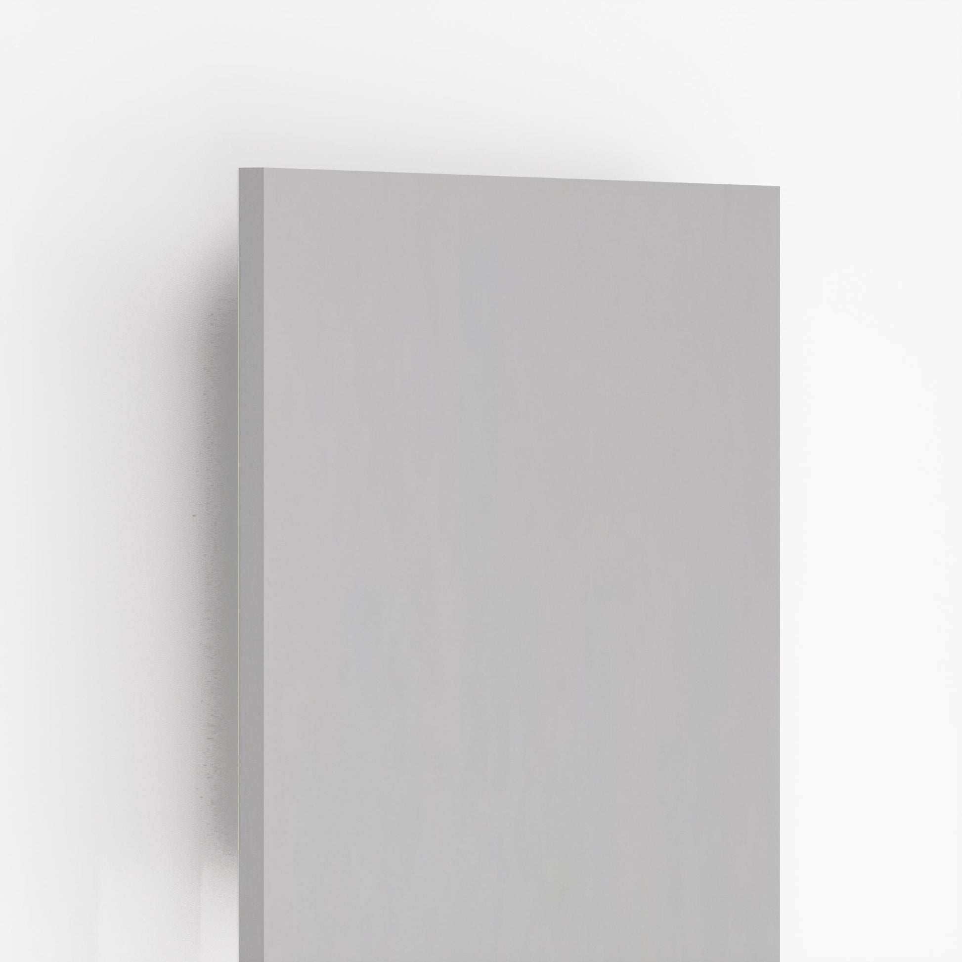 Grey high gloss laminate sheet with plain finish and smooth surface.