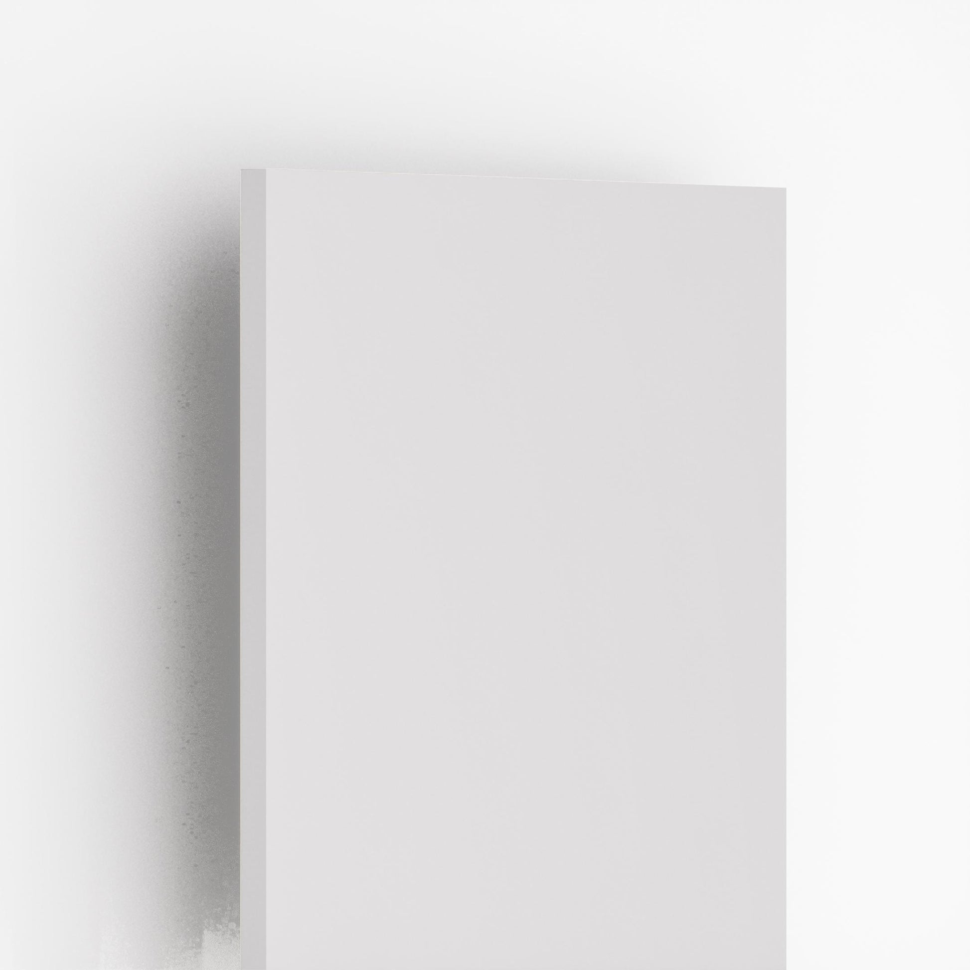 White plain laminate sheet with textured finish and visible edge, showcasing thickness and smooth surface.