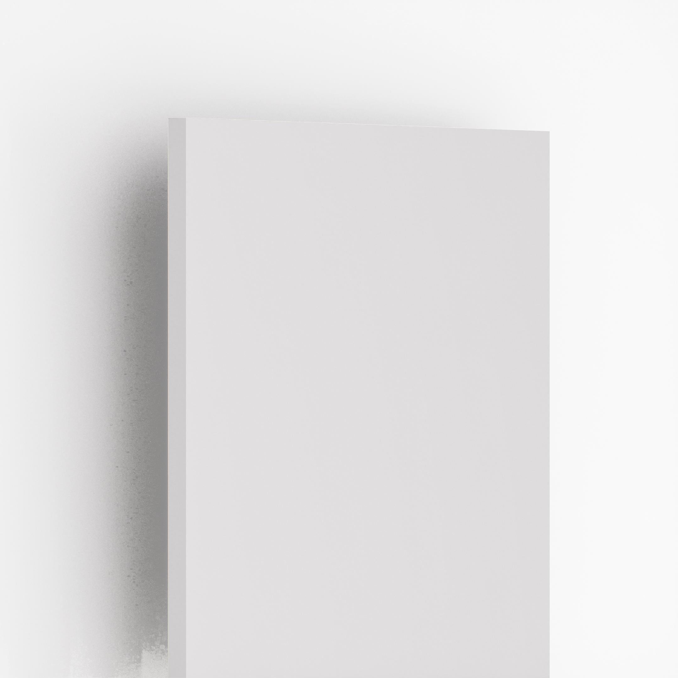 White plain laminate sheet with textured finish and visible edge, showcasing thickness and smooth surface.
