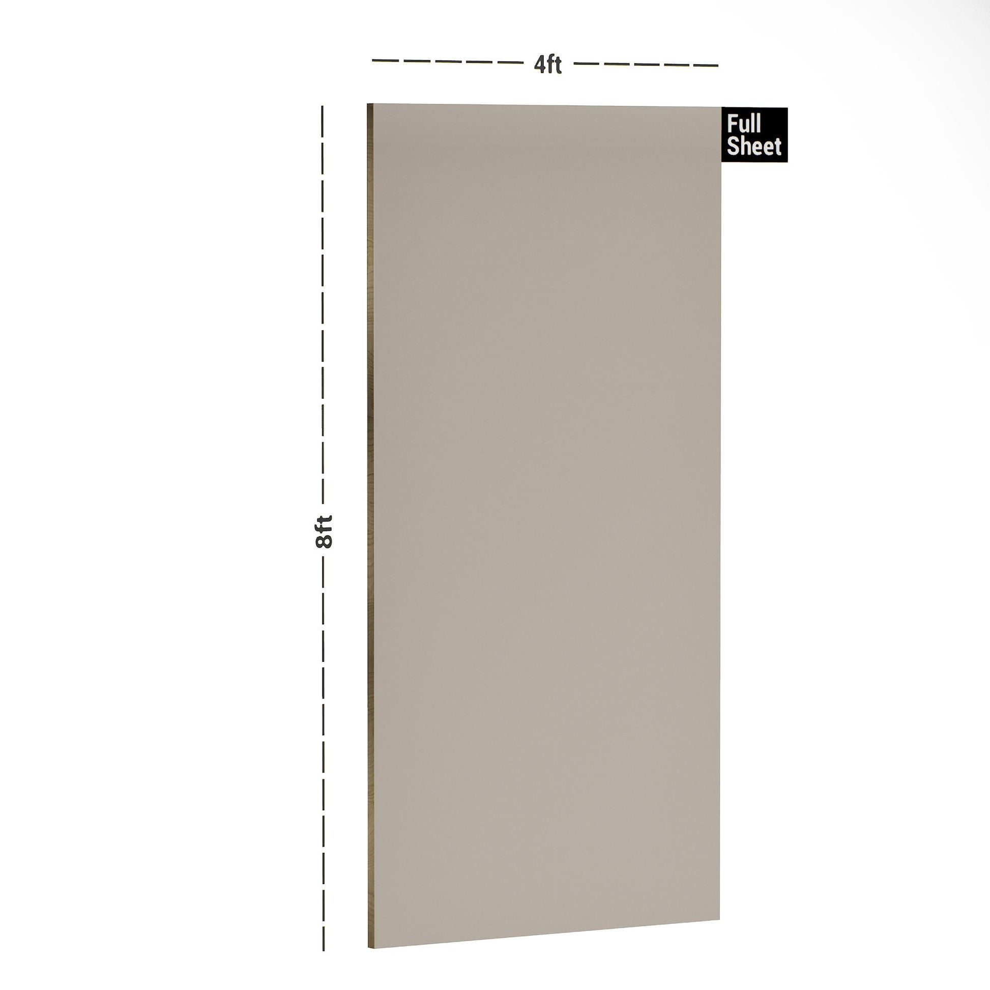 Brown plain laminate sheet with glossy finish and smooth surface, 8x4 ft size indicated by measurement lines.