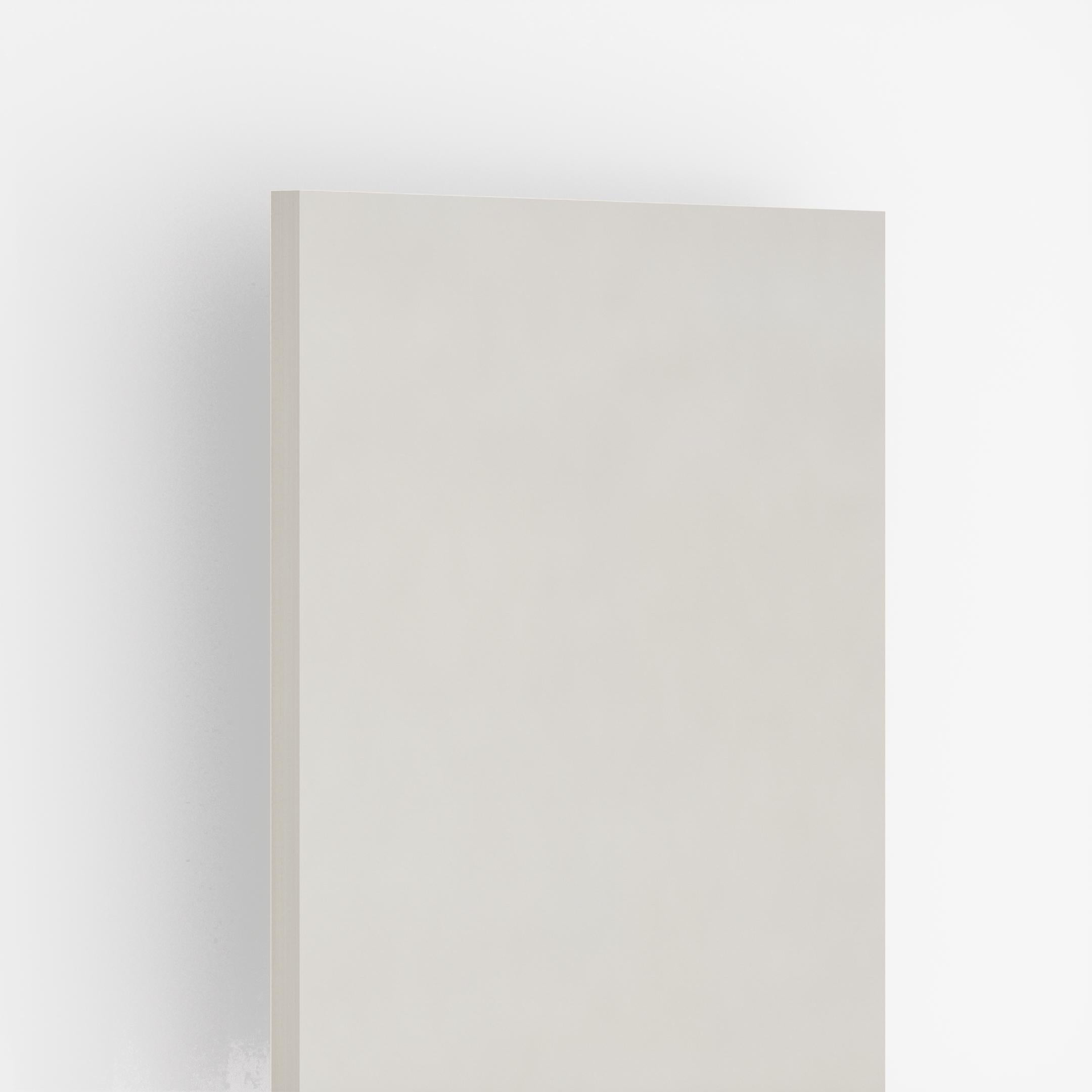 White plain laminate with suede finish and smooth texture, showing edge detail and matte sheen.