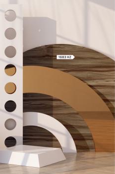 Brown wood grain laminate with textured finish and horizontal pattern, displayed with color swatches and product code 1683 HZ