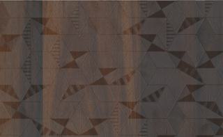 Brown wood grain laminate with textured finish and geometric pattern, showing wood-like appearance with varied tones and