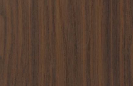 Brown wood grain laminate with textured finish and dark striations, showing wood pattern and texture details.
