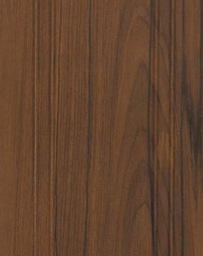 Brown wood grain laminate with textured finish and vertical grain pattern, showing natural wood appearance and dark streaks.