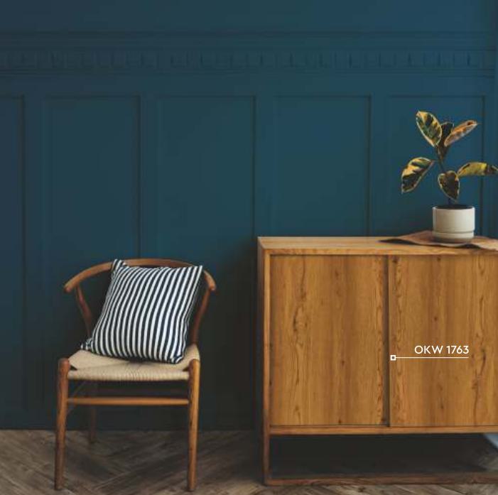 Brown wood grain laminate with textured finish and visible wood pattern on cabinet doors and top surface