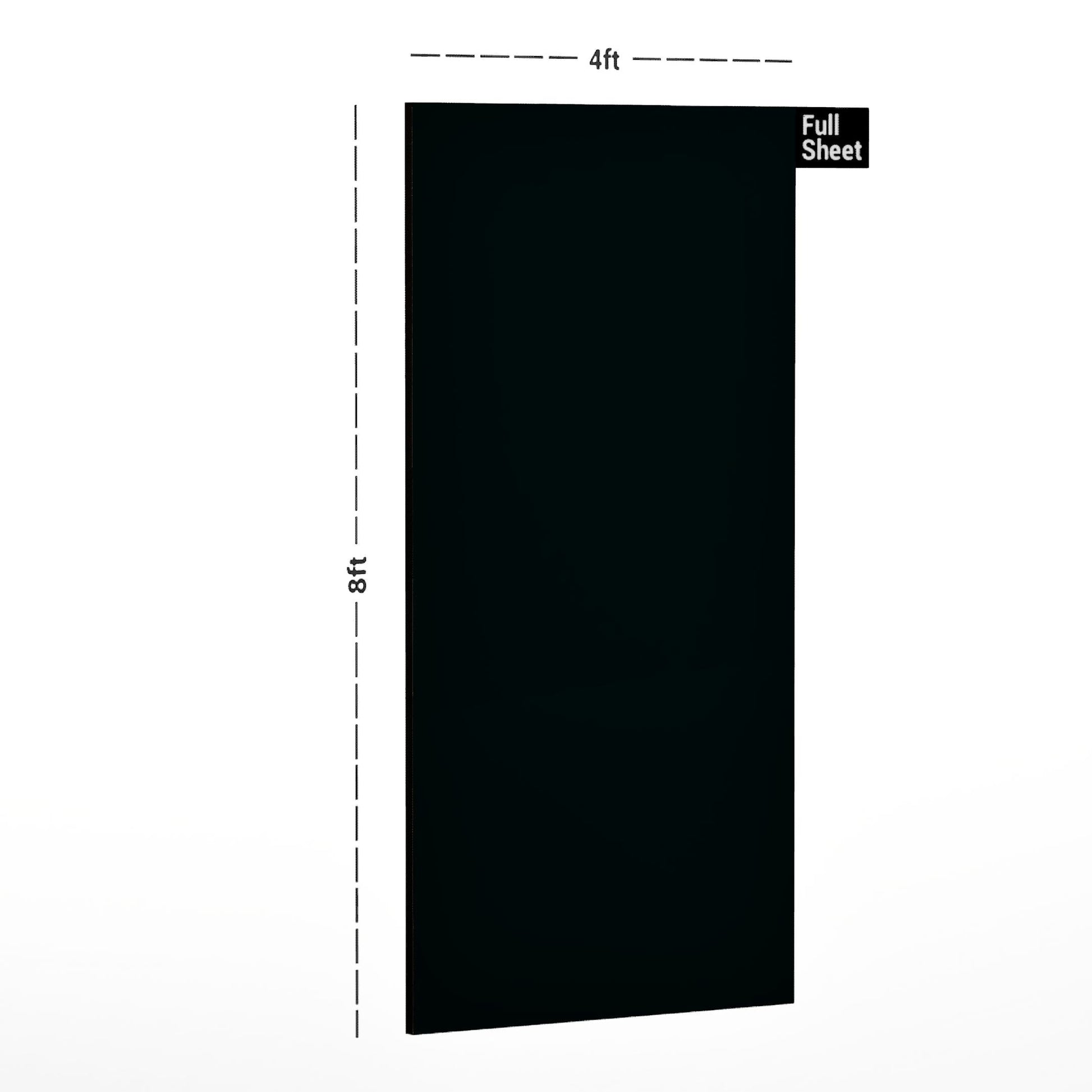 Green plain laminate sheet with high gloss finish, 8x4 ft size, illustrated with dimensions and labeled Full Sheet.