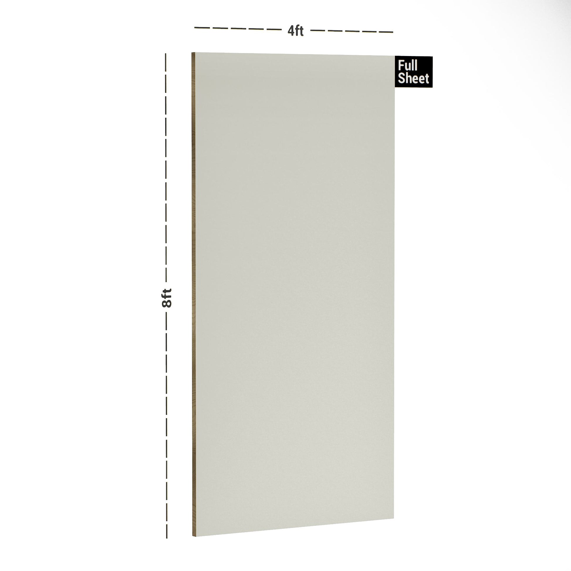 Lime yellow plain laminate sheet with suede finish, 8x4 ft size, showing dimensions and full sheet label.