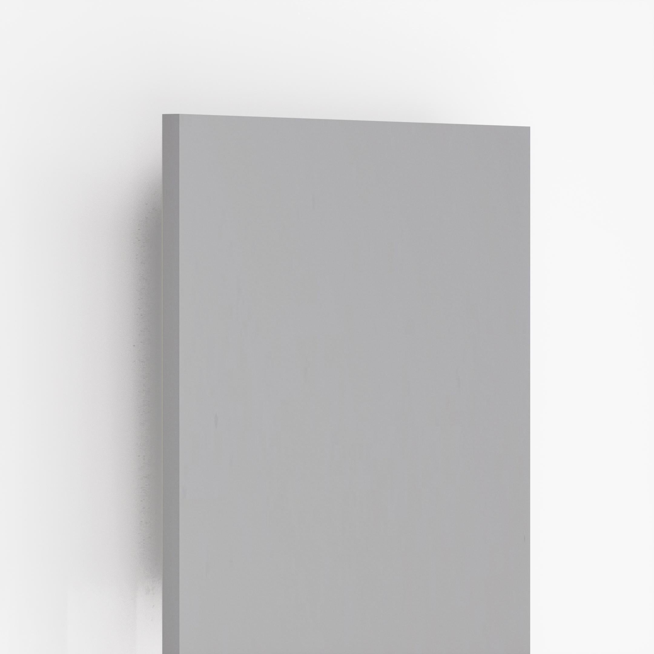 Silver grey solid color laminate panel with lustre finish and smooth texture, showing edge detail and subtle sheen.