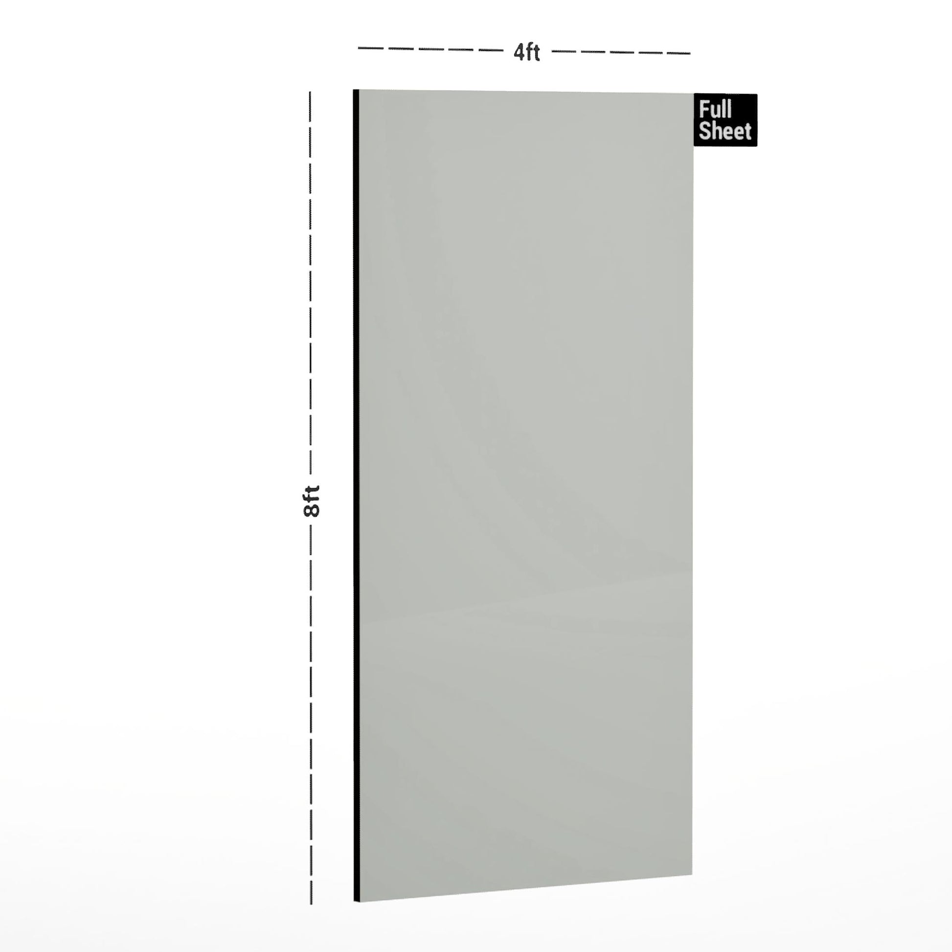 Grey suede finish laminate wall panel with dimensions 8x4 ft displayed with size annotations on white background