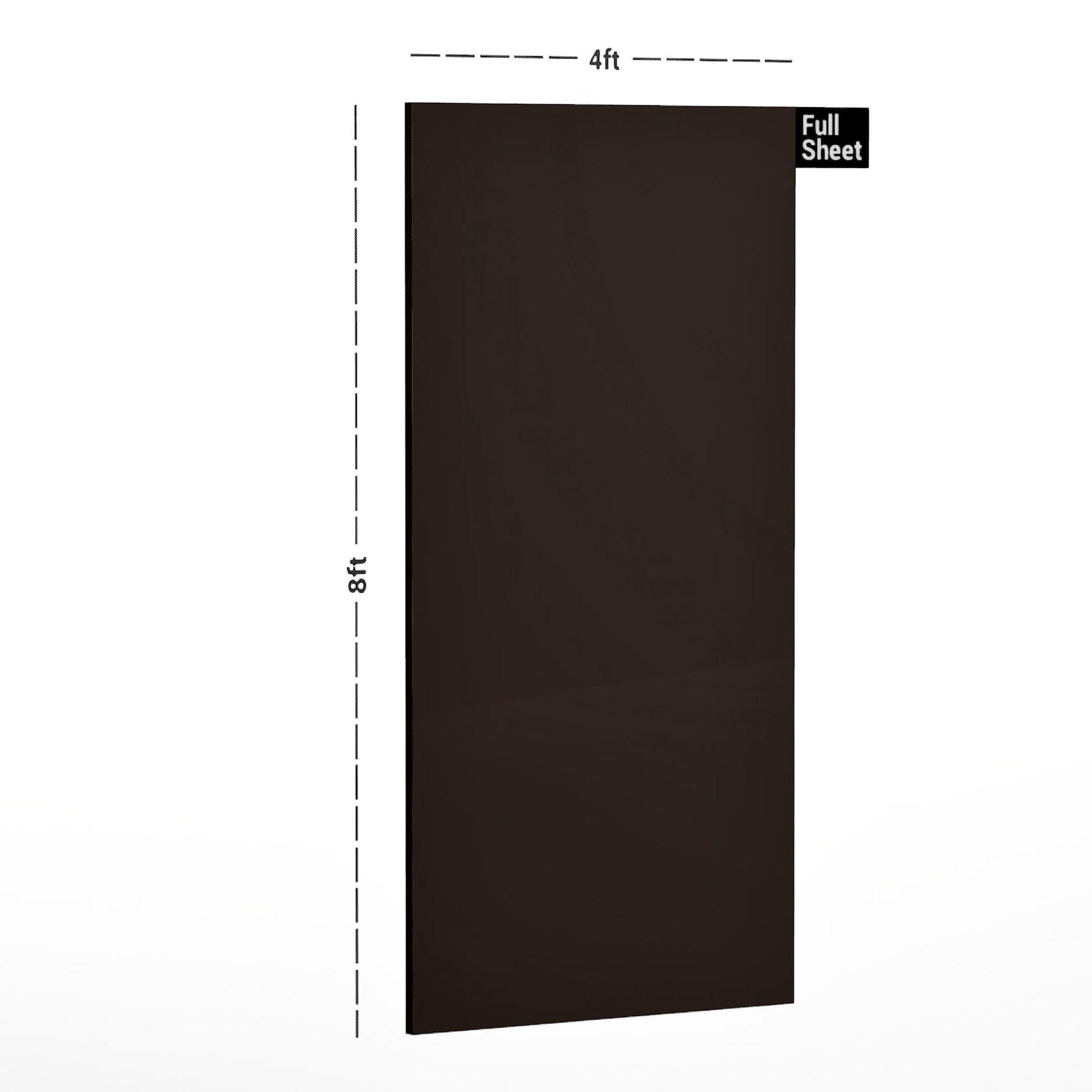 Grey plain laminate sheet with textured finish, 8x4 ft size, shown with dimensions and labelled as full sheet.