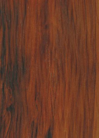 Brown wood grain laminate with textured finish and dark streaks, showing wood pattern and texture.