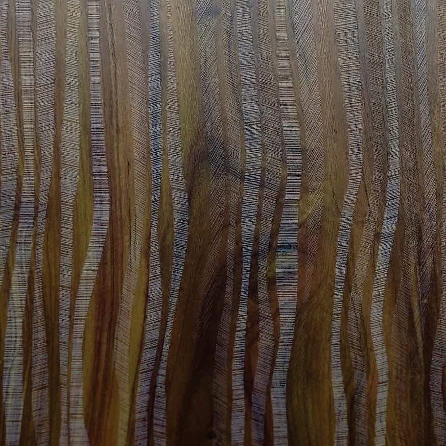 Wenge wood grain decorative laminate with textured finish and vertical stripe pattern.