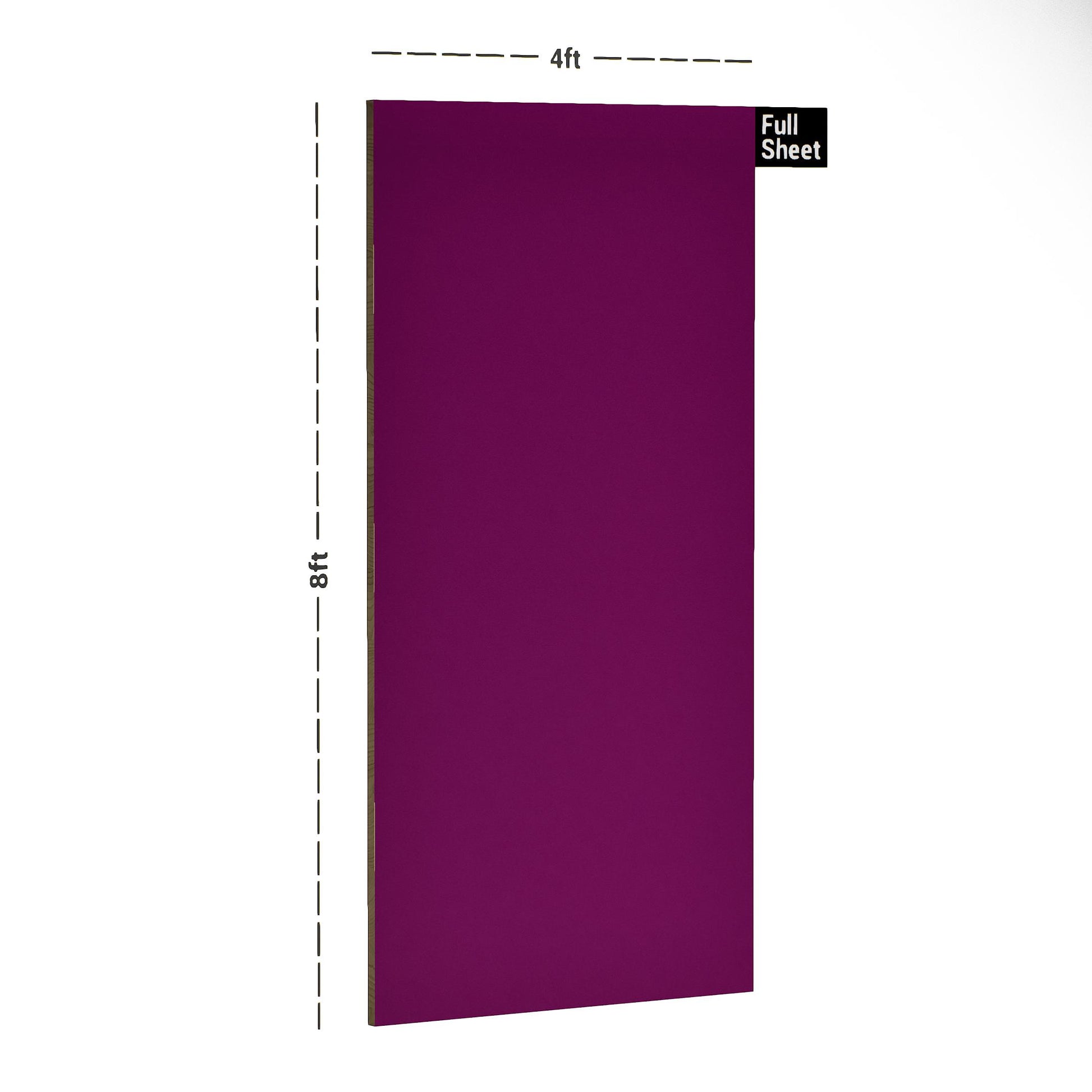 Pink plain laminate sheet with glossy finish and dimensions 8x4 ft displayed with size markings and full sheet label.