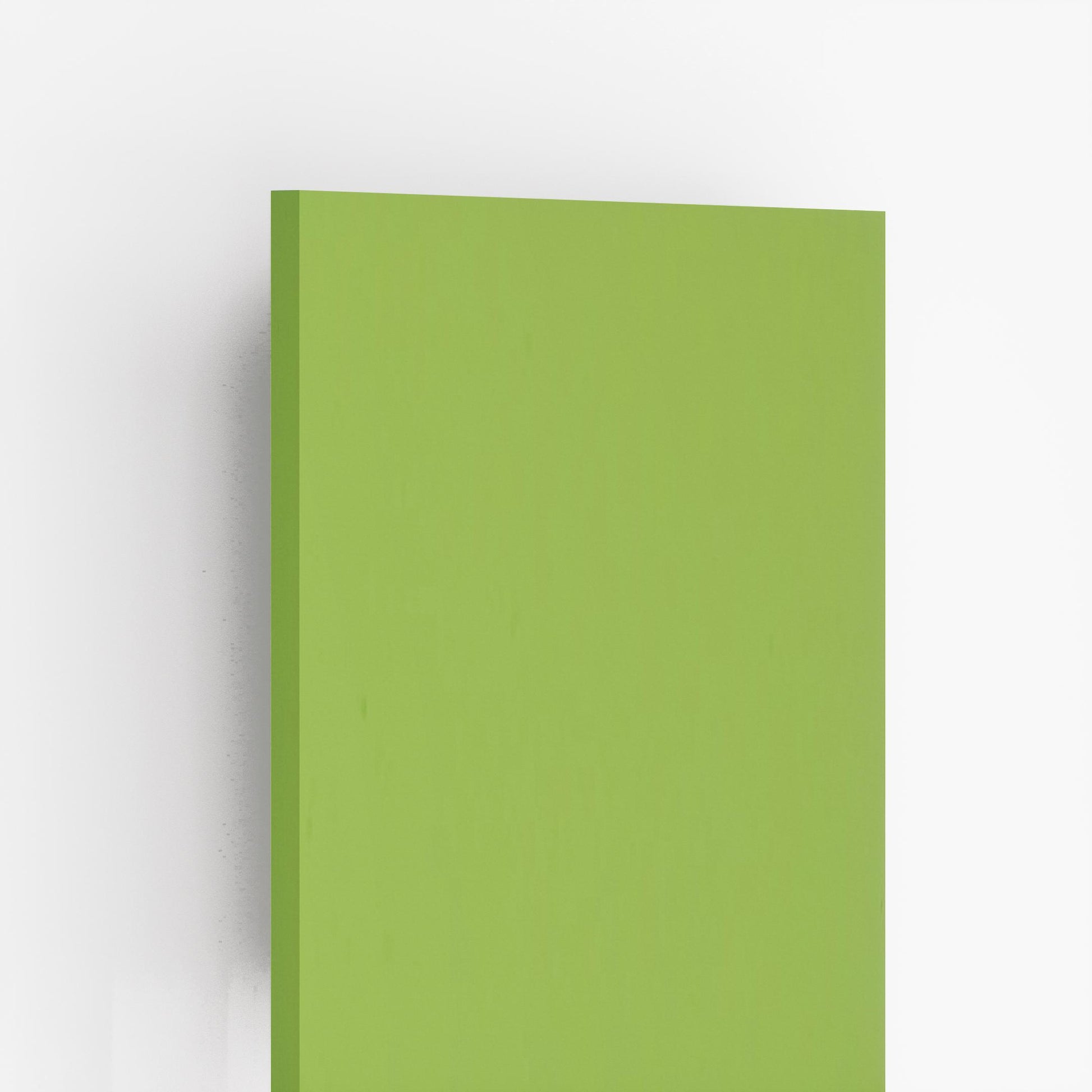 Lime green solid color laminate with lustre finish showing smooth texture and edge view