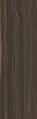 Brown wood grain laminate with textured finish and wavy pattern, showing vertical wood grain details and varying shades of