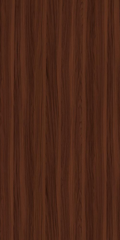 Brown wood grain laminate with textured finish and vertical wood pattern.