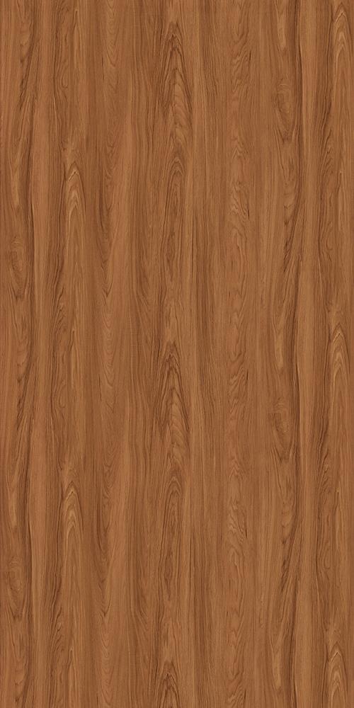 Brown wood grain laminate with textured finish and vertical wood pattern.