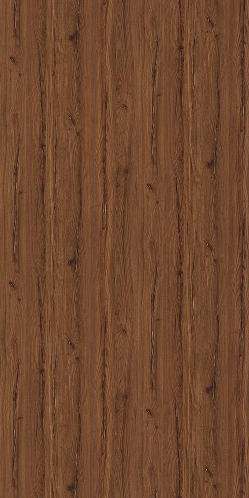 Brown wood grain laminate with suede finish and vertical wood pattern texture