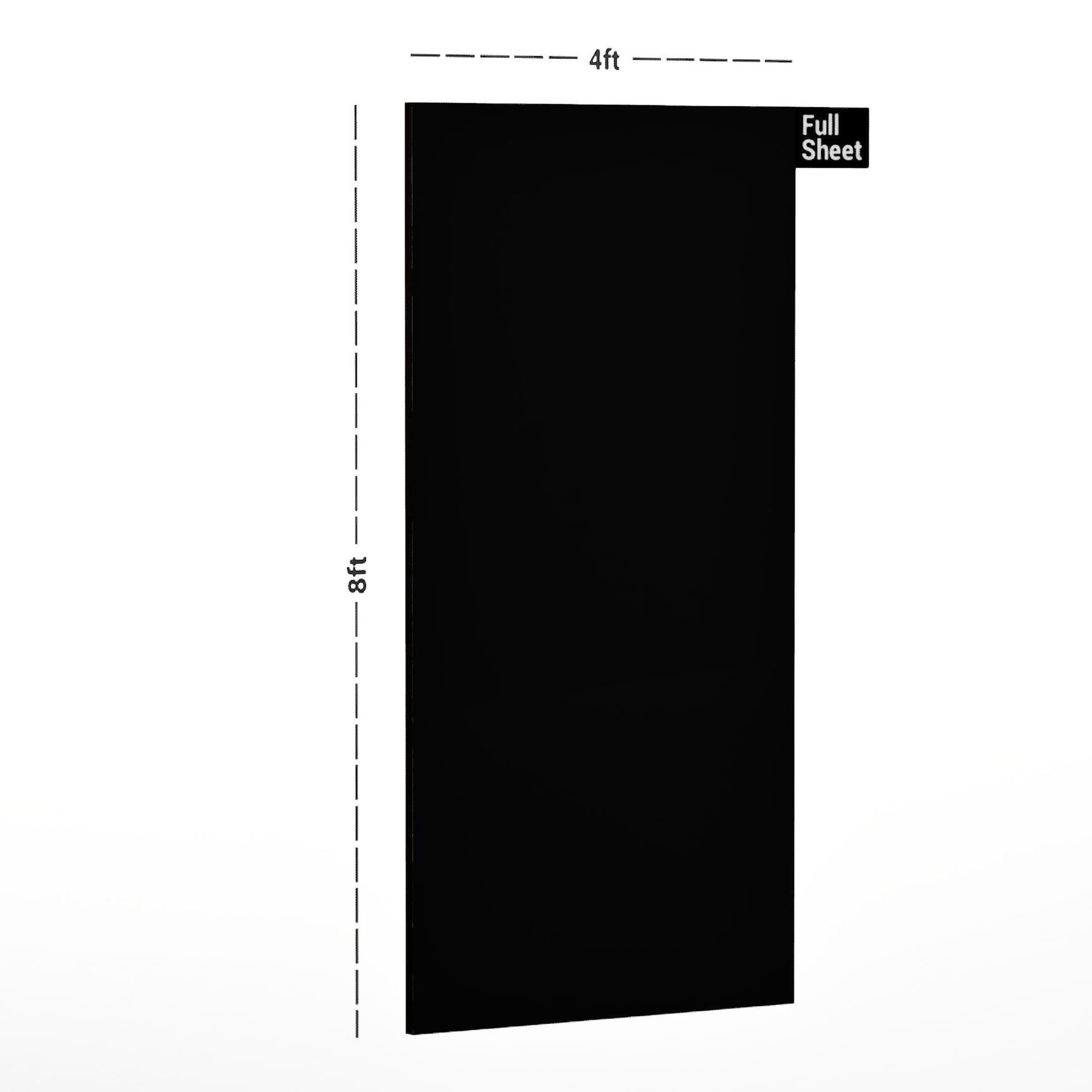 Black suede laminate wall panel with dimensions 8x4 ft displayed in a diagrammatic representation.