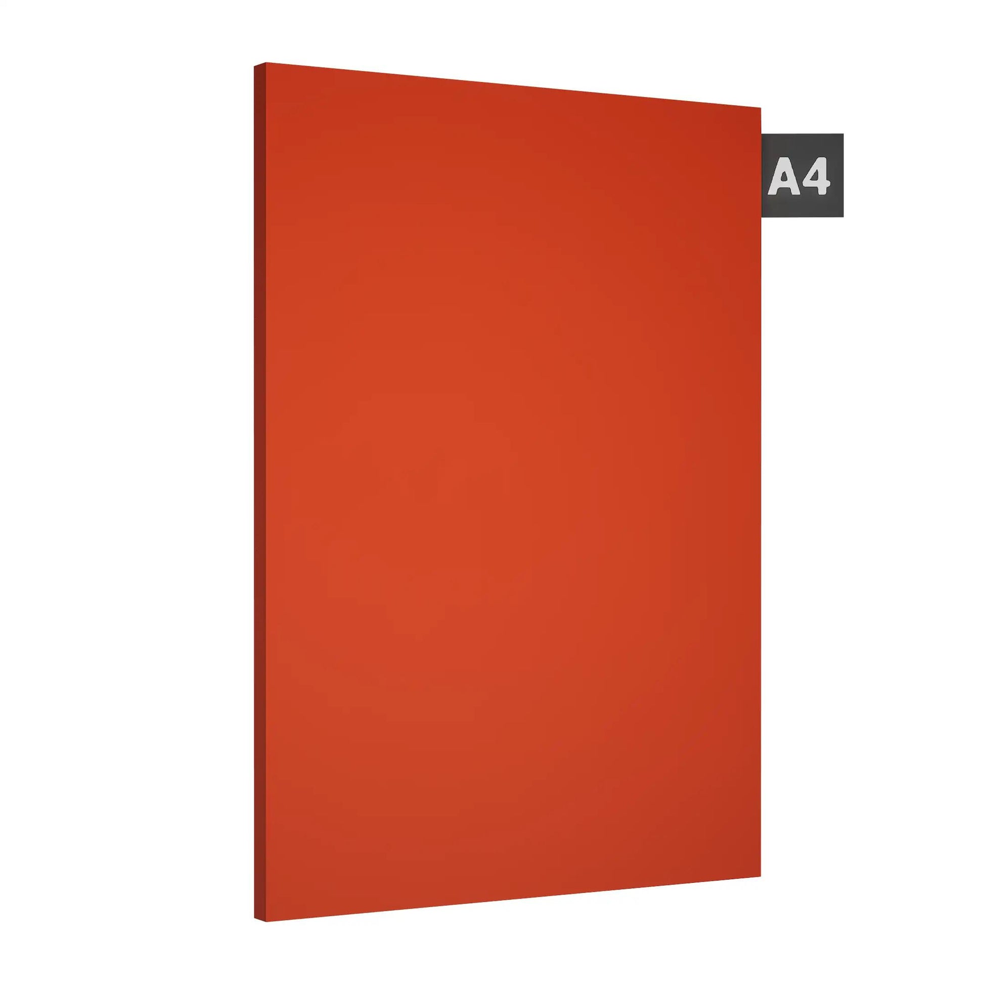 Caramel orange plain laminate with textured finish and visible edge, shown on white background with A4 label.