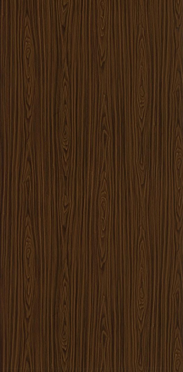 Brown wood laminate with suede finish and vertical wood grain pattern, showing texture and dark brown tones.