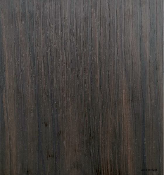 Dark brown wood laminate with textured wood grain pattern and vertical lines, mimicking walnut wood appearance.