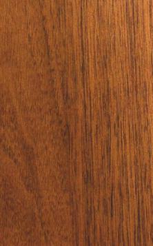 Brown wood grain laminate with textured finish and dark streaks, showing wood pattern and natural veining details.