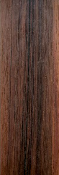 Brown wood grain laminate with textured finish and dark vertical streaks, showing wood pattern and grain details.