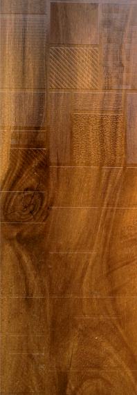 Brown wood grain laminate with textured finish and visible wood knots and grain patterns.