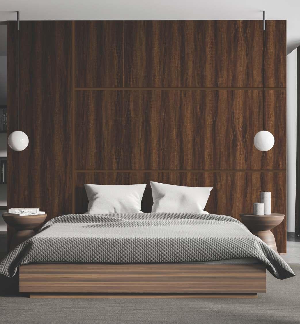 Oliviya 800 Premium Wooden High Gloss Dusky Umbra Wood Laminate 8x4 ft Texture 0.8 mm - 3216 PHG