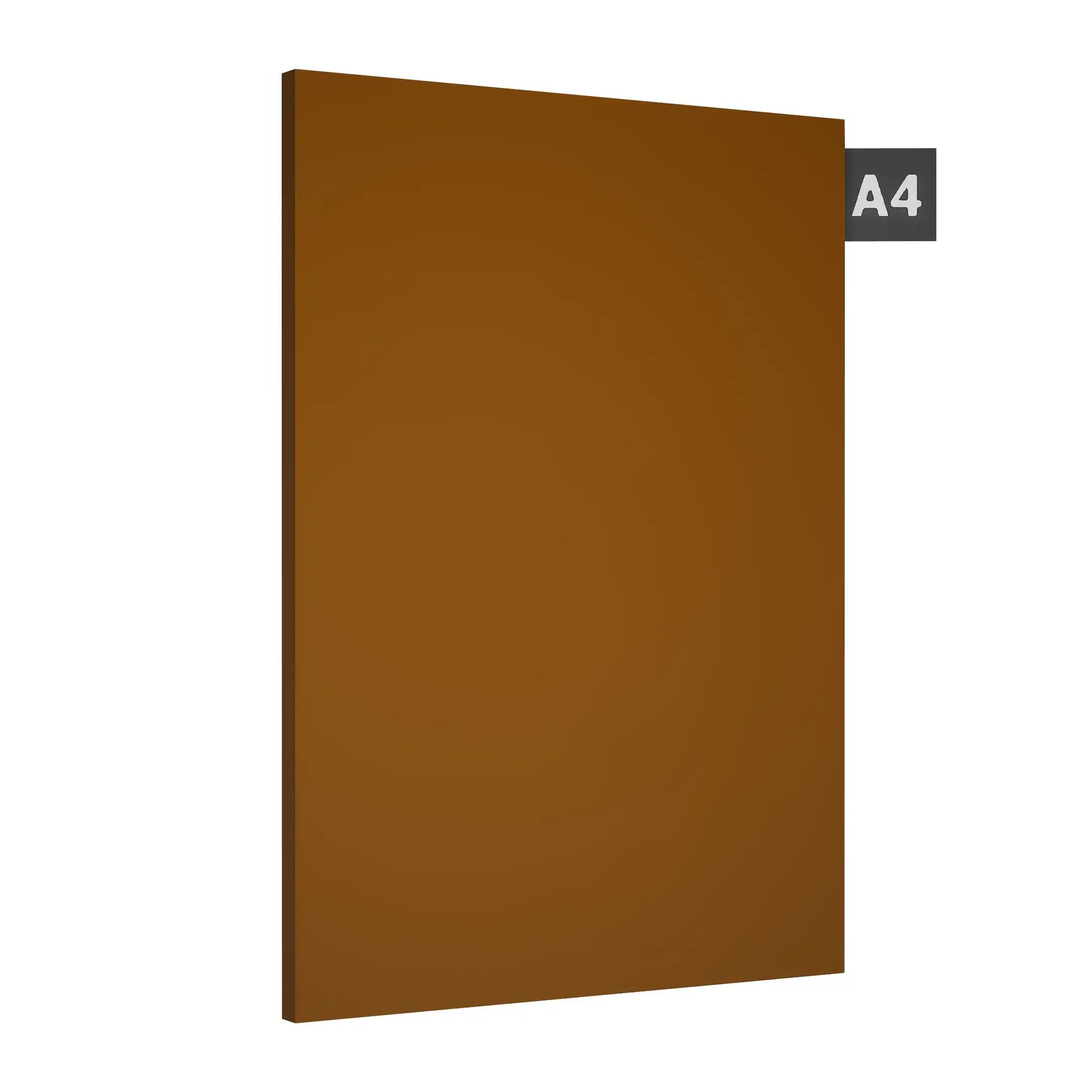 Brown plain laminate sheet with texture finish and A4 code label on corner, showcasing decorative laminate material for