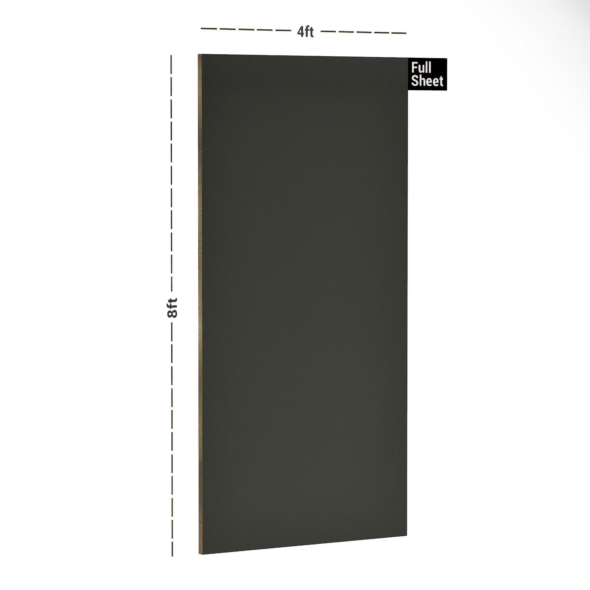 Grey suede finish laminate sheet with plain color and matte texture, 8x4 ft size indicated by measurement lines.