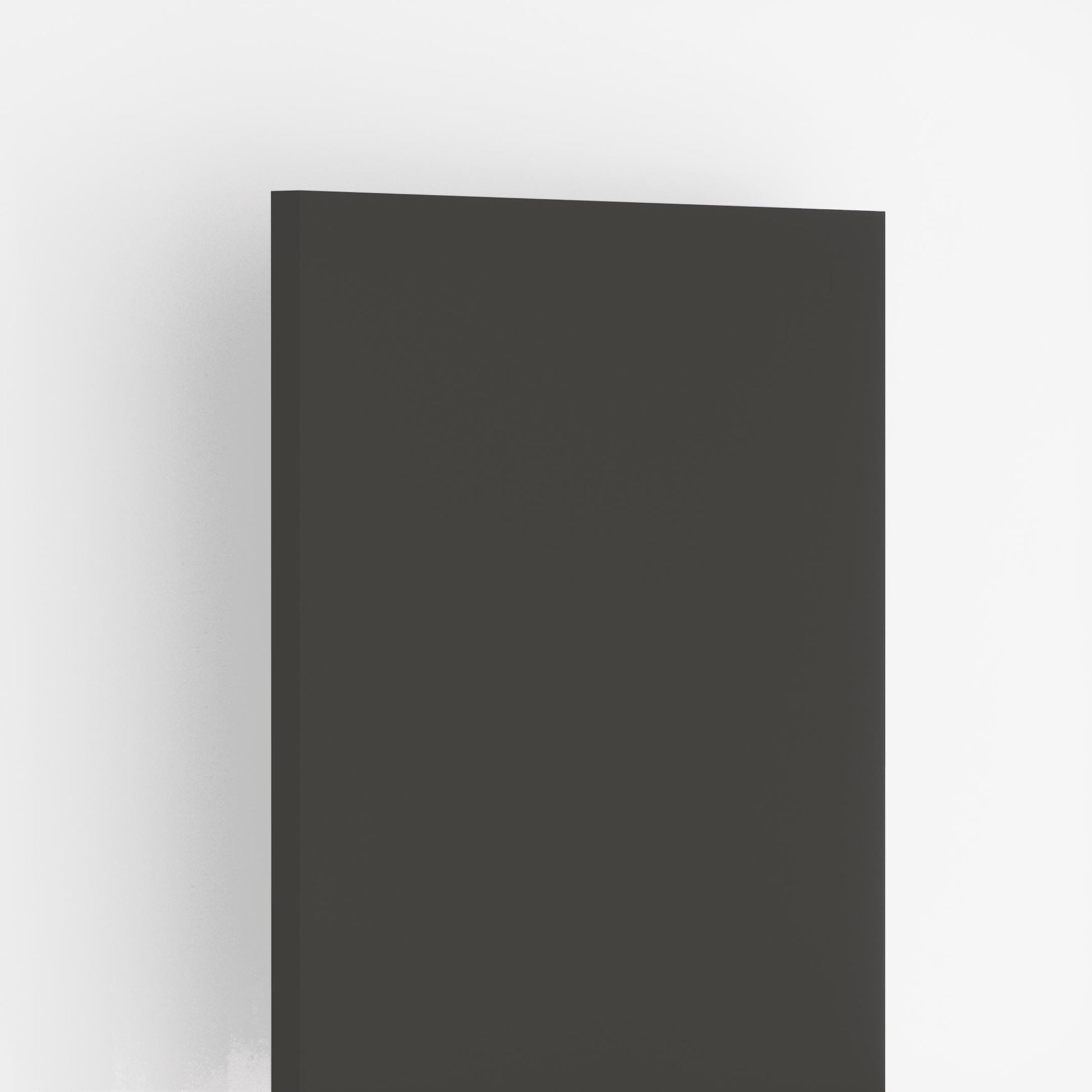Grey suede laminate sheet with plain color finish and matte texture, showing edge detail and subtle shadow effect on white