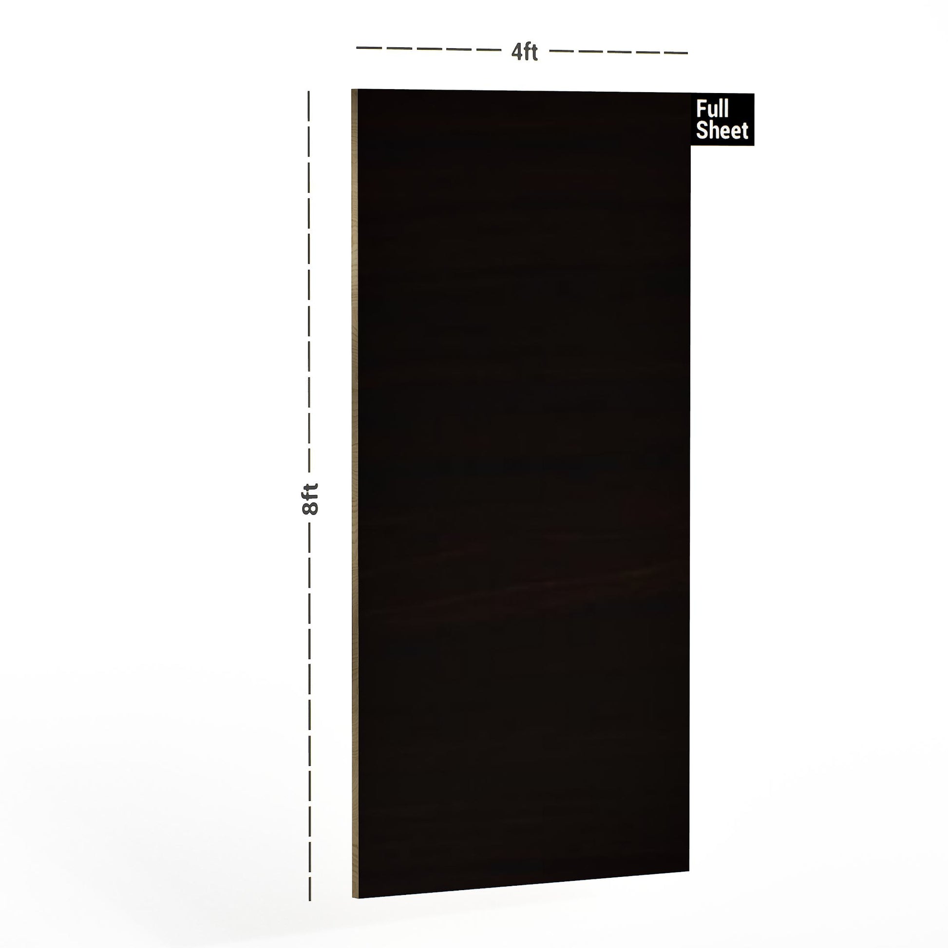 Brown wood laminate sheet 8x4 ft with dimensions marked, labeled Full Sheet, showing size and orientation.