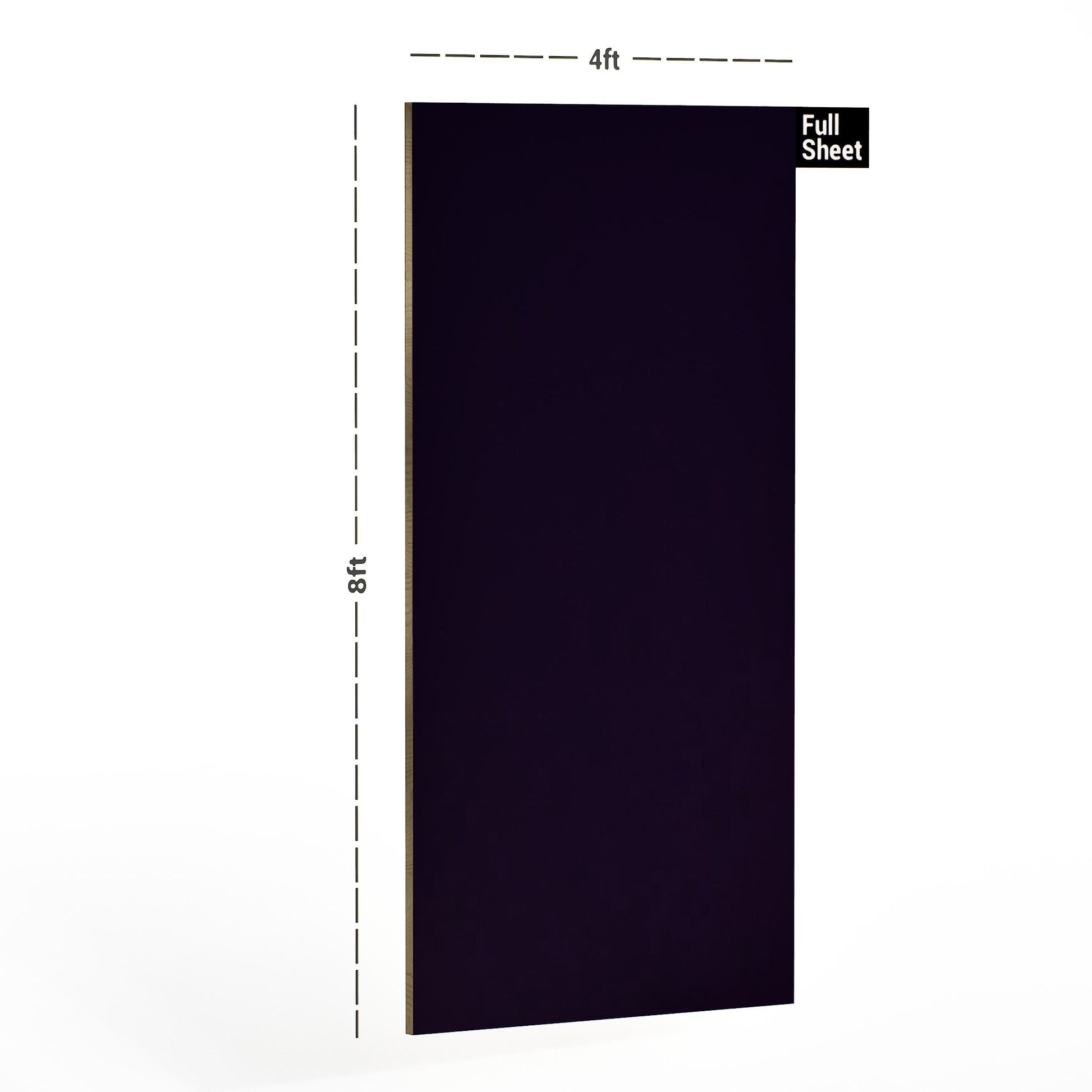 Black suede laminate sheet with plain violet color and dimensions 8x4 ft displayed with measurement markings.