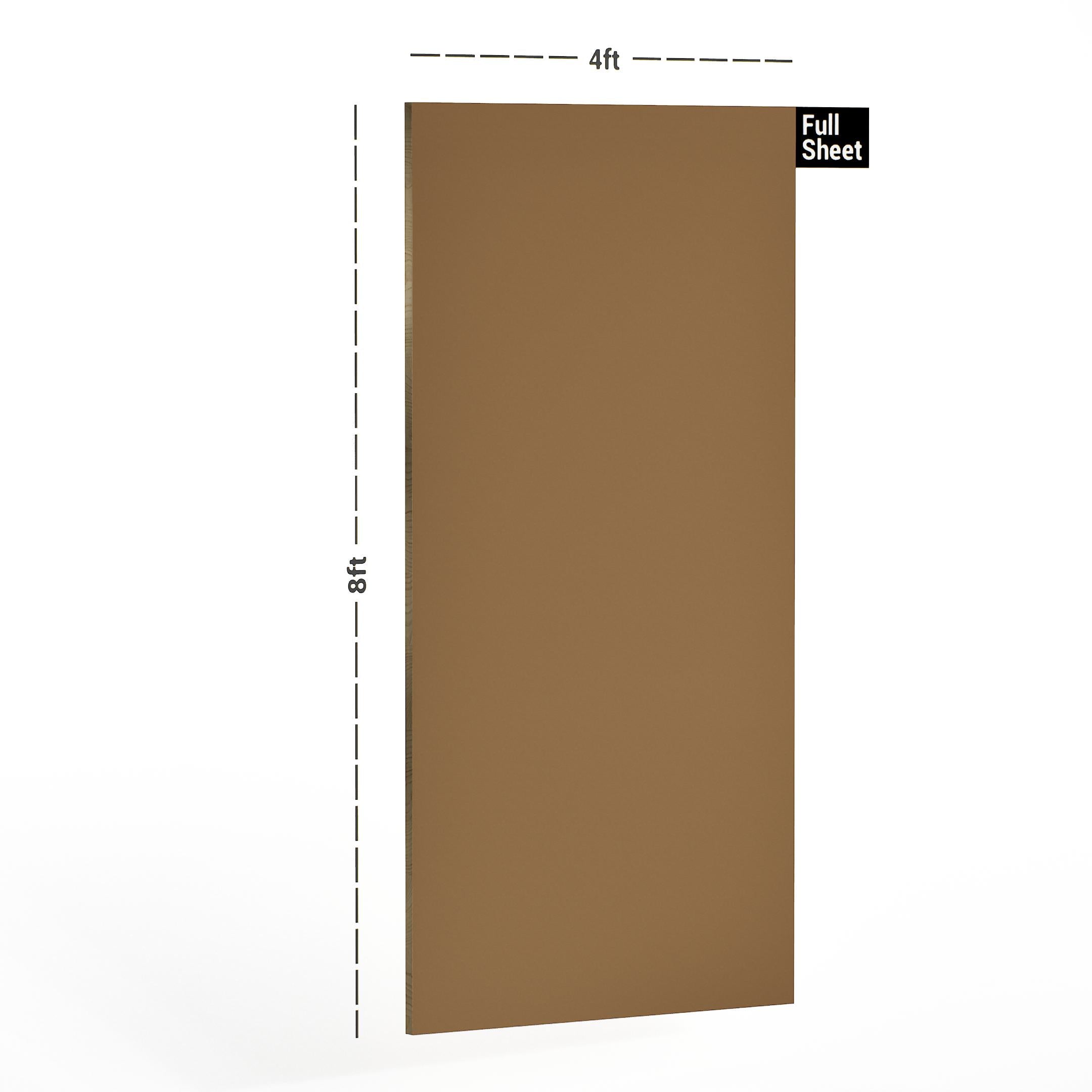 Beige plain laminate sheet with suede finish, 8x4 ft size, shown with dimensions and labeled as full sheet.