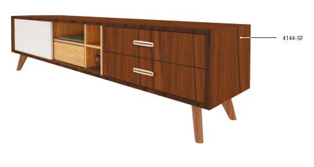 Brown wood grain laminate with suede finish on a wooden cabinet, showing texture and grain pattern, code 4144-SF
