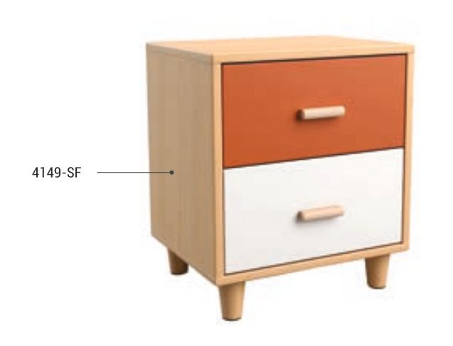 Brown wood laminate with suede finish on cabinet drawer showing wood grain texture and matte sheen