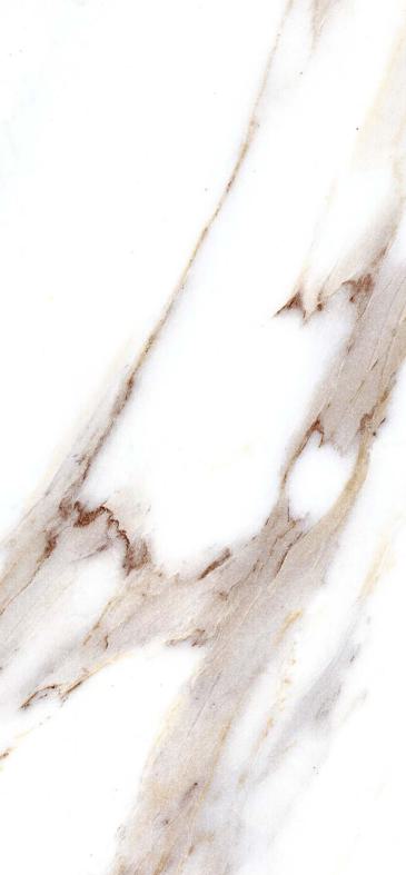White marble laminate with brown veining and high gloss finish, showing detailed texture and pattern.