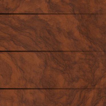 Brown wood laminate with textured finish and wood grain pattern, showing horizontal planks with dark brown swirls and lines.