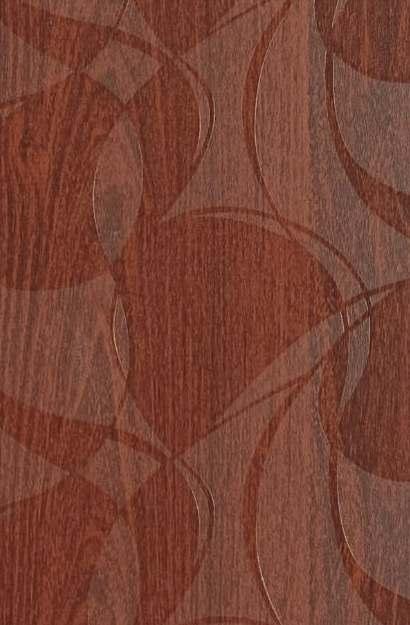 Brown wood grain laminate with textured finish and circular pattern overlay, showing visible wood texture and grain variation
